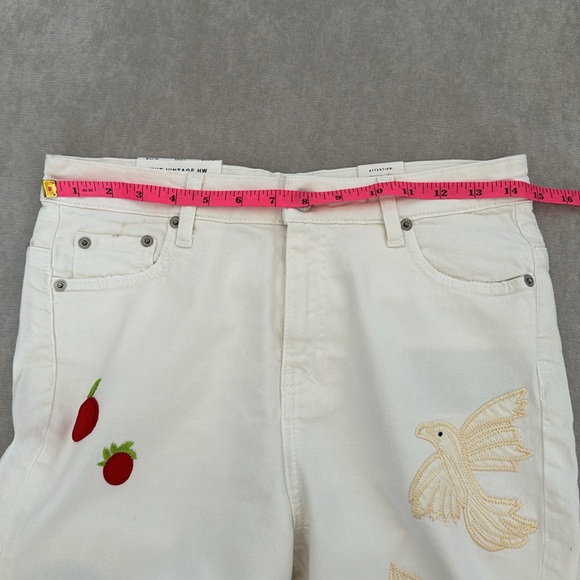 NWT! Zara Vintage High Waist Embroidered Beaded Straight Leg White Jeans Size 4 - Picture 11 of 13